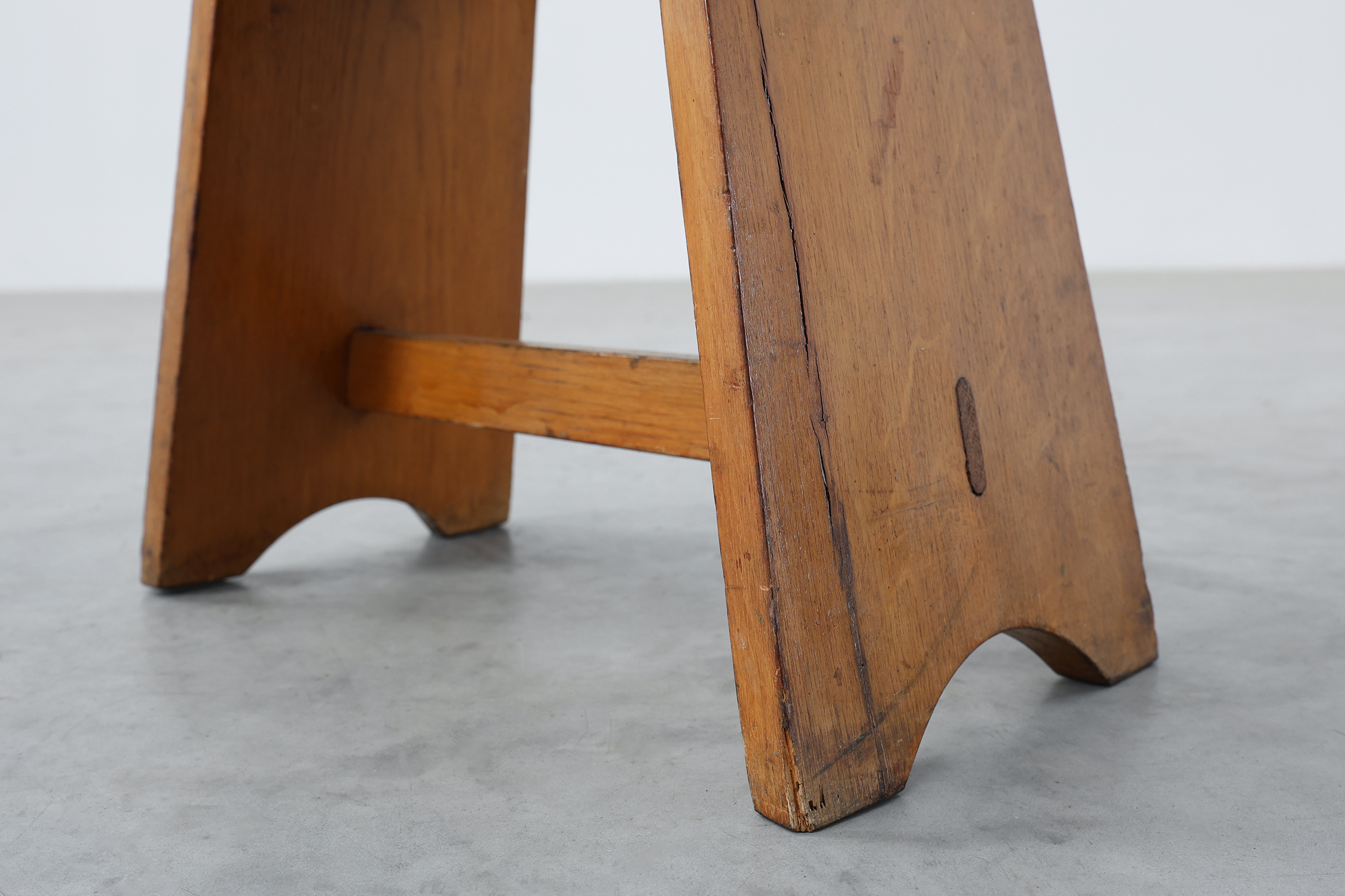 Rustic Pine Stool with Cut-Out Trestle Legs, Sweden, circa 1920thumbnail